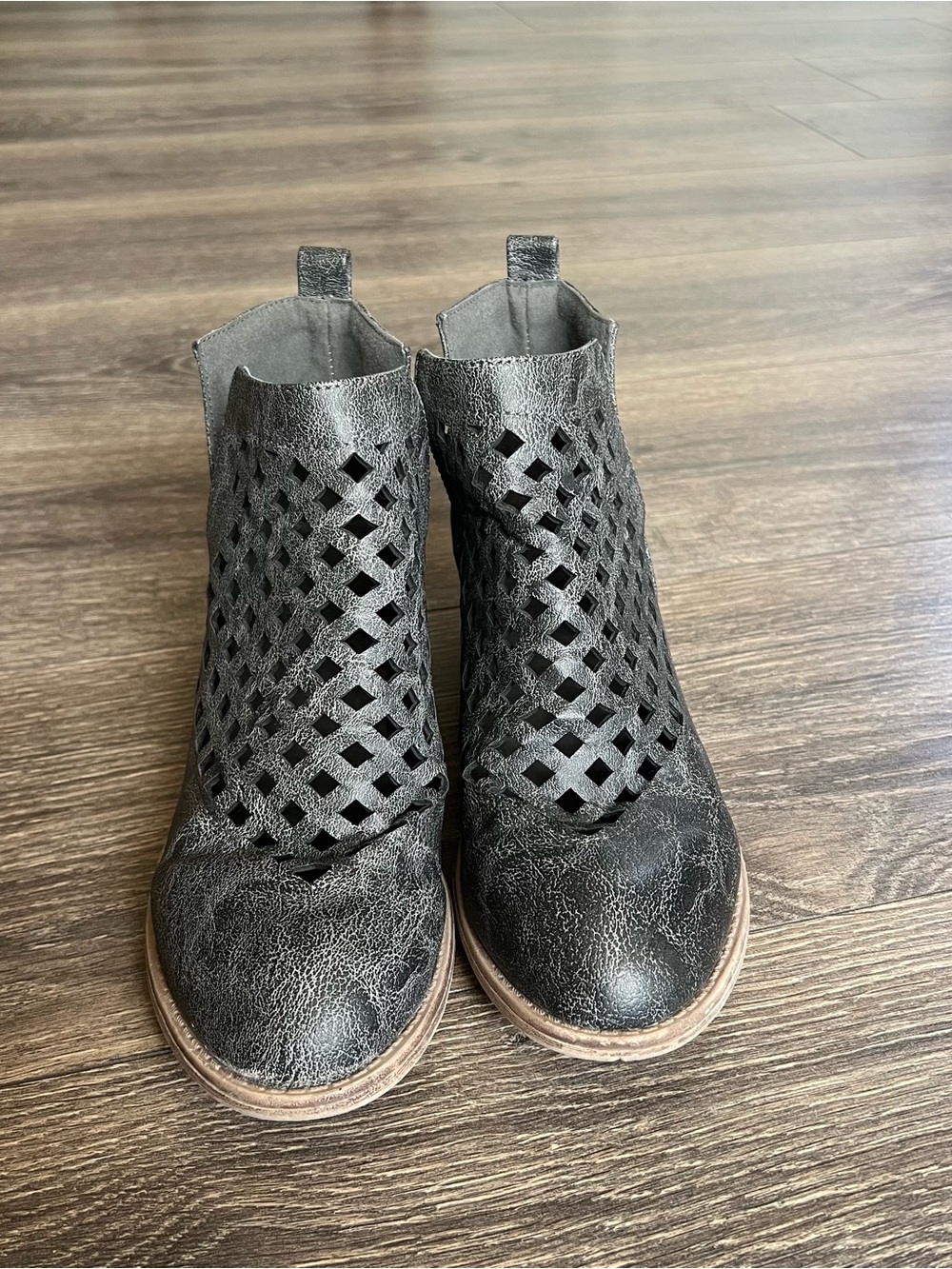 Women's Black Laser-Cut Leather Ankle Booties